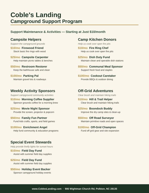 Campground Support Program flyer preview